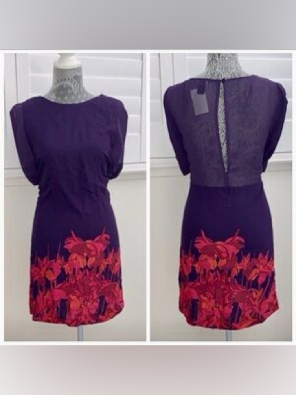 H&M Purple Short Dress with Red Floral Hem